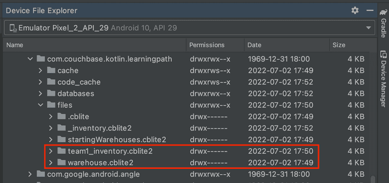 Device File Explorer file listing