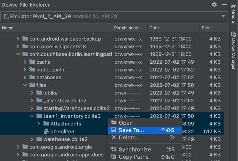 Save To in Device File Explorer