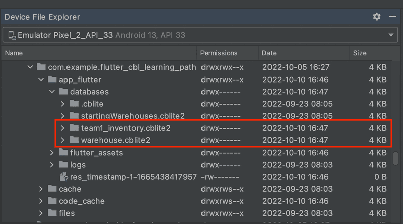 Device File Explorer file listing